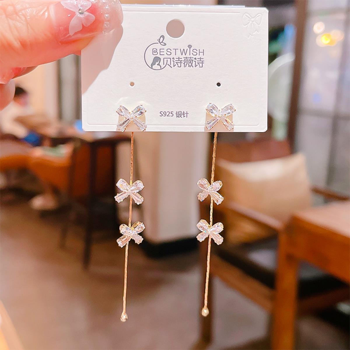 【流苏】精致超仙气质显脸瘦长款锆石耳环 银针韩版高级感耳钉饰详情11