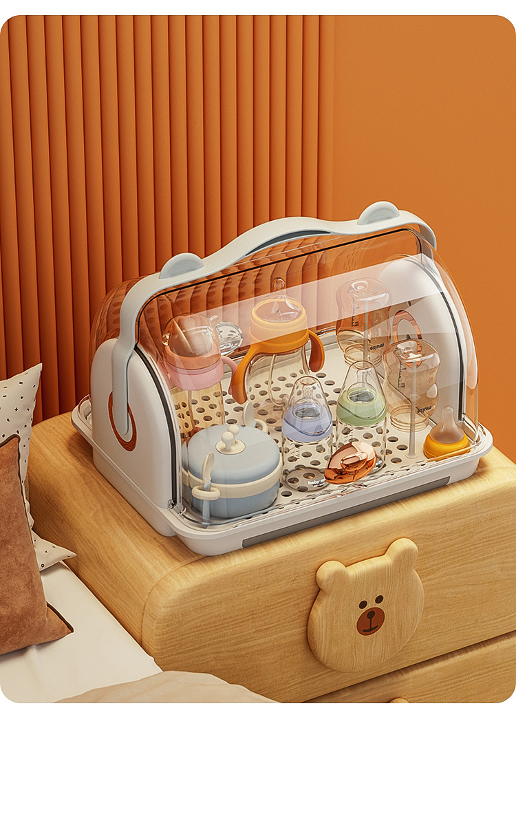 Baby bottle storage box with lid, dust-proof water cup, draining storage rack, baby bowl and chopstick storage box, plastic storage box, silicone dispensing box, baby complementary food, flowers, mud blocks, portable milk powder dispensing pic 32