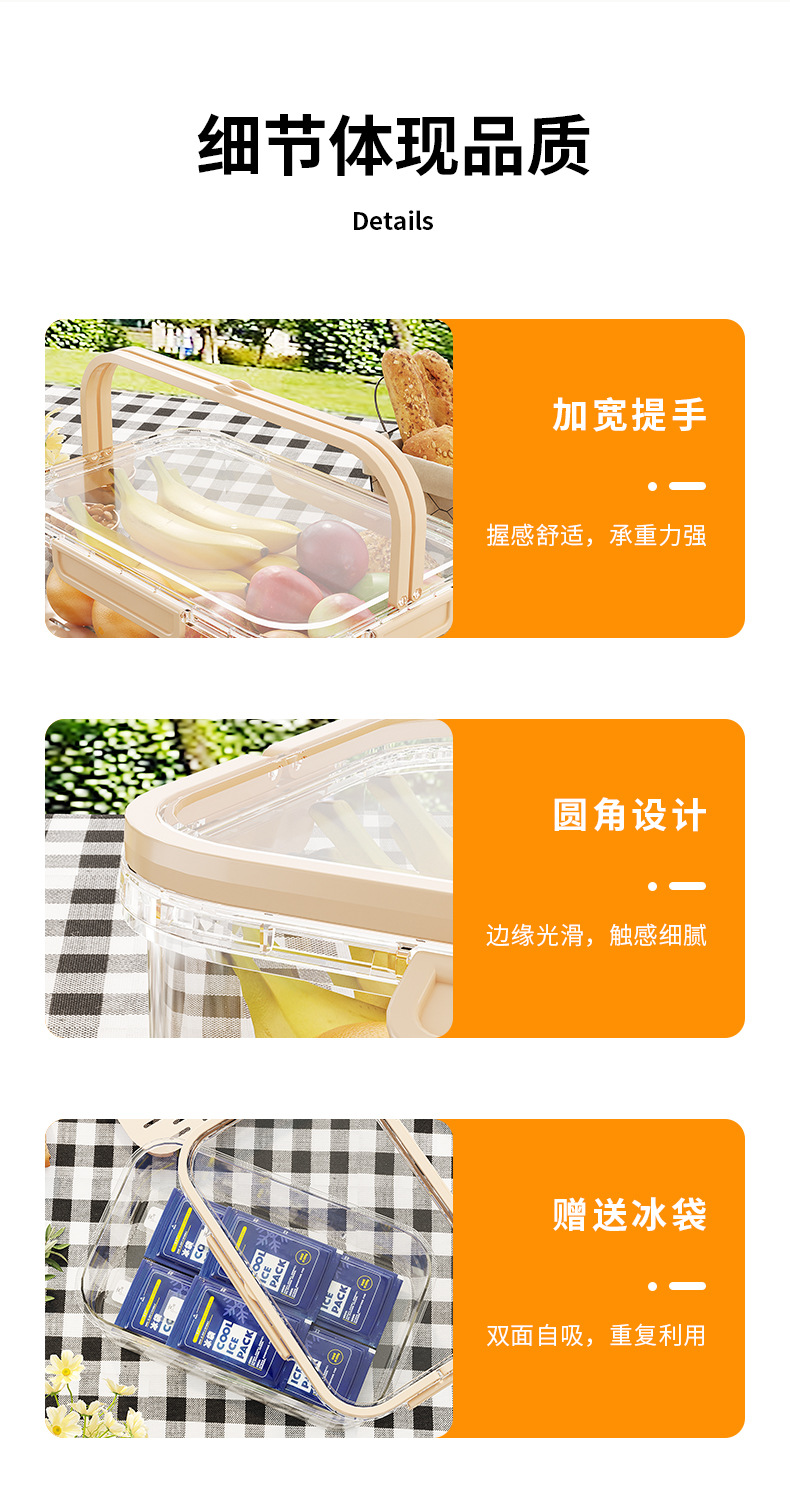 厂家现货  手提保鲜盒冰箱保鲜盒便当盒户外野餐篮零食水果收纳盒详情13