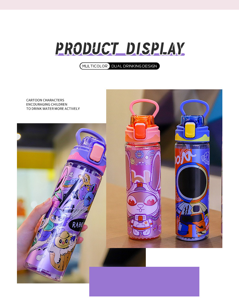 厂家直供新款儿童运动塑料水杯卡通设计吸管杯户外便携大容量水杯详情8
