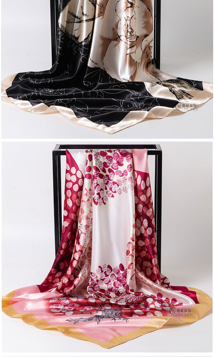 Chinese trend direct sales for overseas gift-giving, Chinese-style 90*90cm large square scarf, faux silk scarf, shawl, spring and autumn new style pic 14