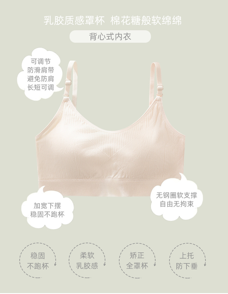 Vest-style underwear for girls, junior high school students, senior high school students, girls in their growth period, steel-ribbed fixed cup strapless bra, summer pic 3