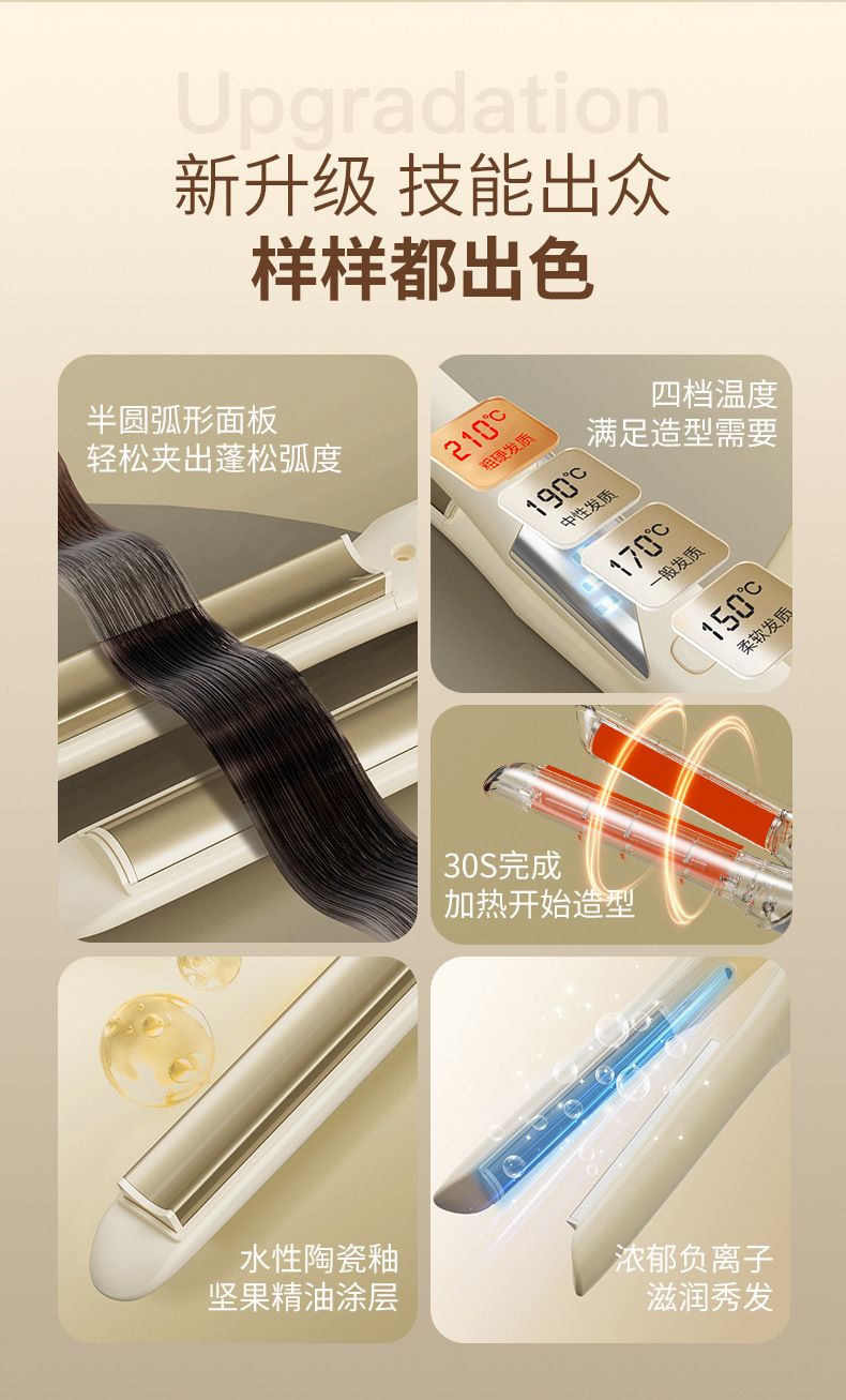 The new cross-border arc-shaped splint, negative ion multi-functional curling iron can raise the bangs on the top of the head and make the hair roots fluffy pic 2