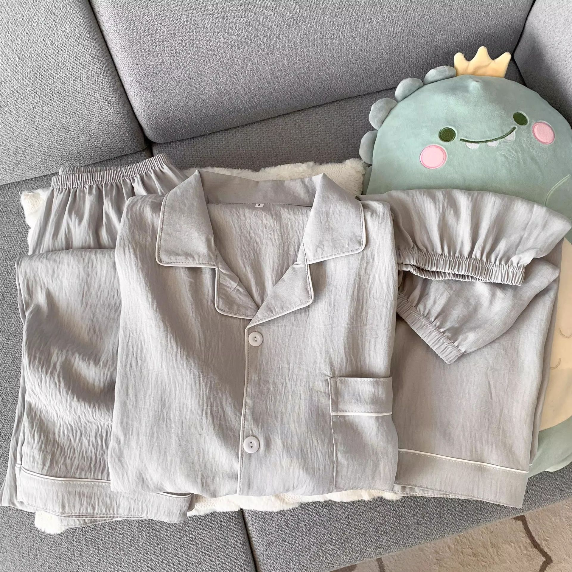 云朵纯棉纱男士睡衣夏季短袖简约纯色高级感可外穿家居服三件套装详情11