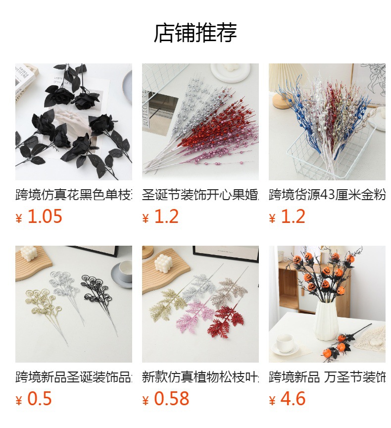 跨境爆款圣诞节圣诞花装饰品仿真金粉塑料花圣诞树点缀办公文化园艺玫瑰详情1