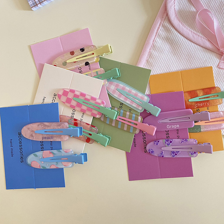 2 sets of summer fruit series grape and cherry traceless duckbill hair clips, cute and sweet girl bangs side clips pic 2