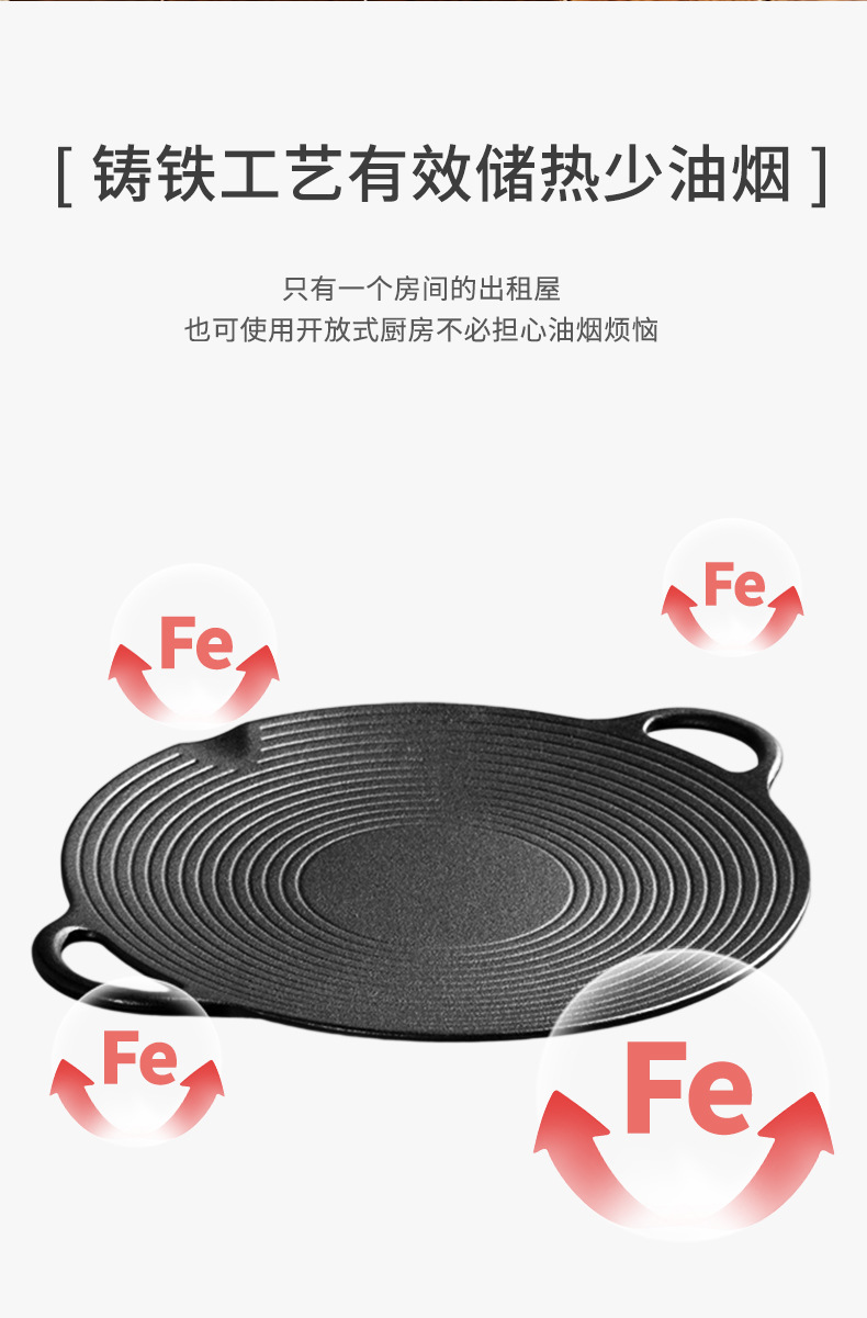 铸铁烤肉盘户外露营螺纹烧烤盘韩式家用不沾煎盘便携铁板烧锅批发详情4