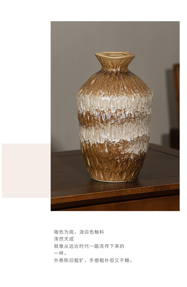 2026 European retro style ceramic vase, wabi-sabi style living room high-end feel, coarse earthenware jar, simple dried flower arrangement, flower vases and ornaments pic 4