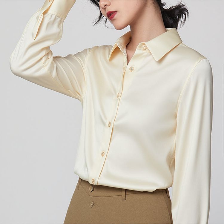 Mulberry silk and real silk shirt for women, Spring and Autumn 2025 professional attire, color-blocking long-sleeved shirt for commuting, figure-hugging, square-neck cardigan pic 28