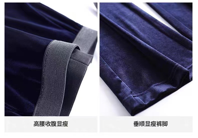 金丝绒阔腿裤女士休闲裤子春秋高腰垂感显瘦中年女裤窄版直筒长裤详情6