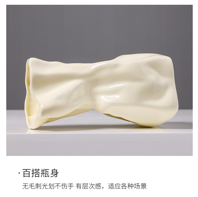 2025 New Nordic light luxury ceramic vase with a high-end feel, ins cream style, French hydroponic fresh flowers, hotel and home, living room flower arrangement, dining table decoration pic 6