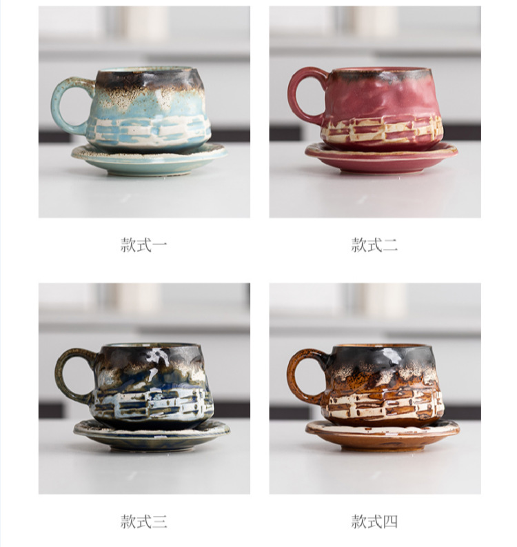 窑变咖啡杯碟套装复古陶瓷杯下午茶卡布奇诺拿铁咖啡杯家用马克杯详情16