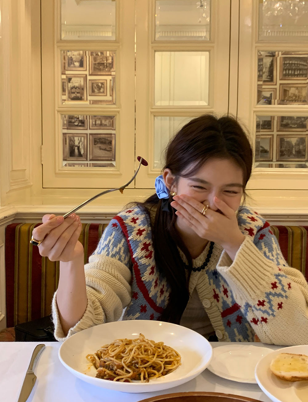 费尔岛复古美式少女撞色波普提花单排扣针织开衫厚实保暖毛衣外套详情63