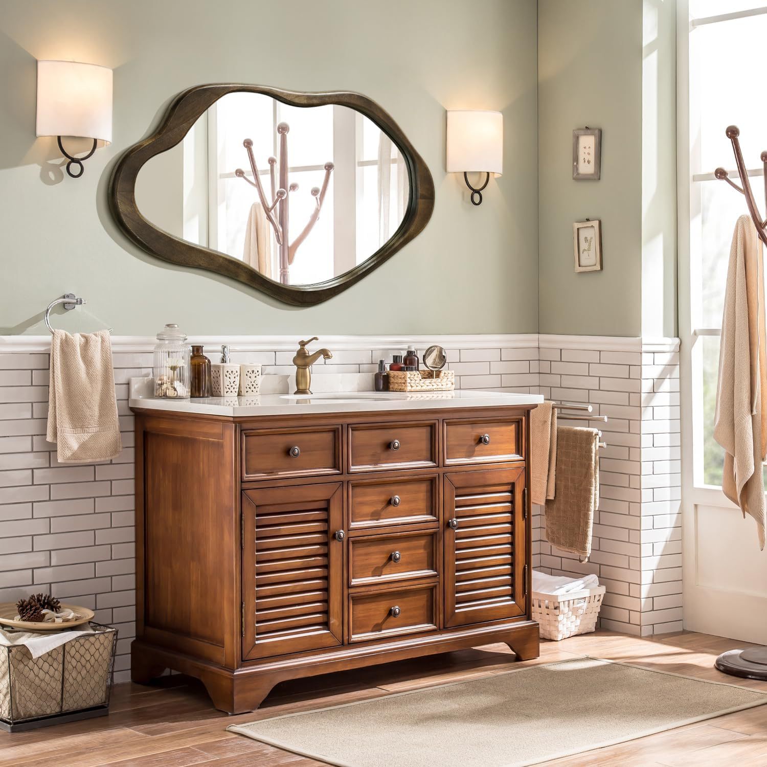 钢化镜中古风全实木异形镜壁挂式穿衣镜挂墙玄关装饰镜镜子全身镜详情6