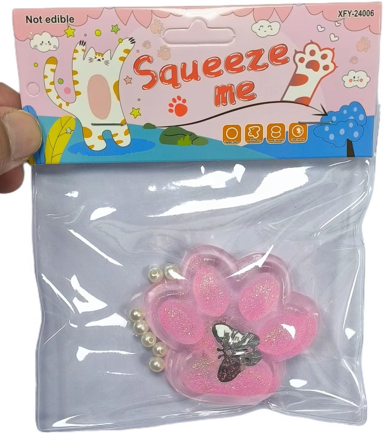 工厂直销TPR软胶透明金粉带灯中号猫爪猫掌萌宠团子卡通减压玩具详情3