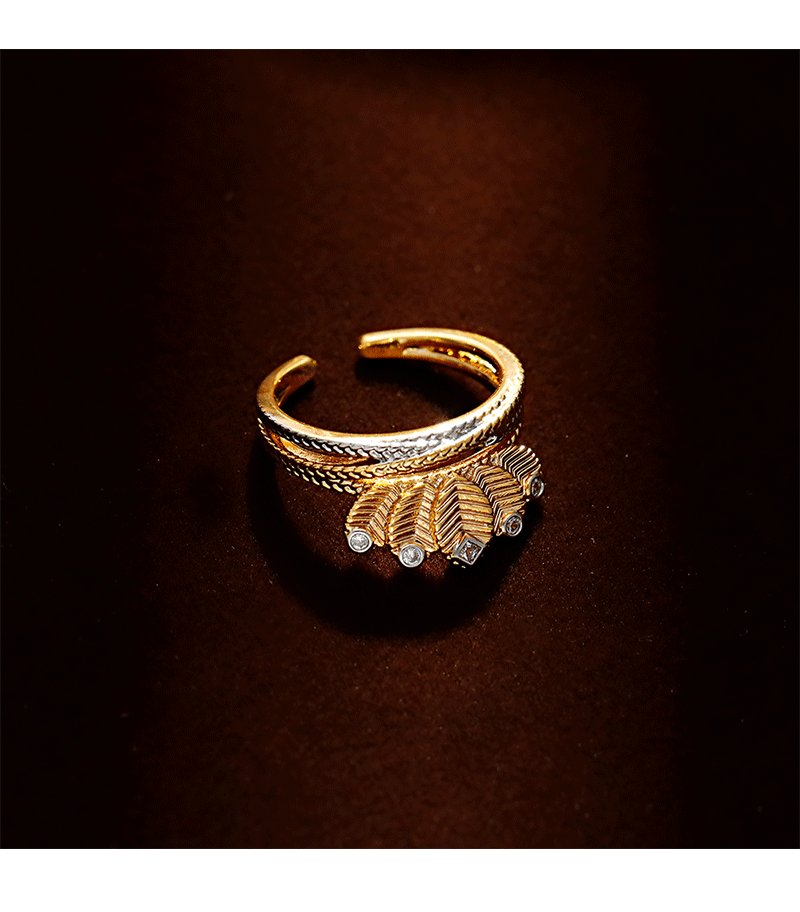 Hyacinth oro cepillado café granos anillo mujer estilo antiguo italiano hecho a mano satén con diamantes nicho ligero anillo de lujo pic 2