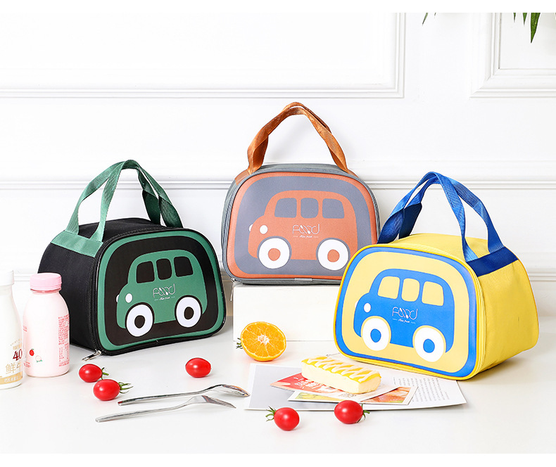 小汽车图案便当包梯形手提包小学生保鲜保冷冰包上班族带饭午餐包详情19