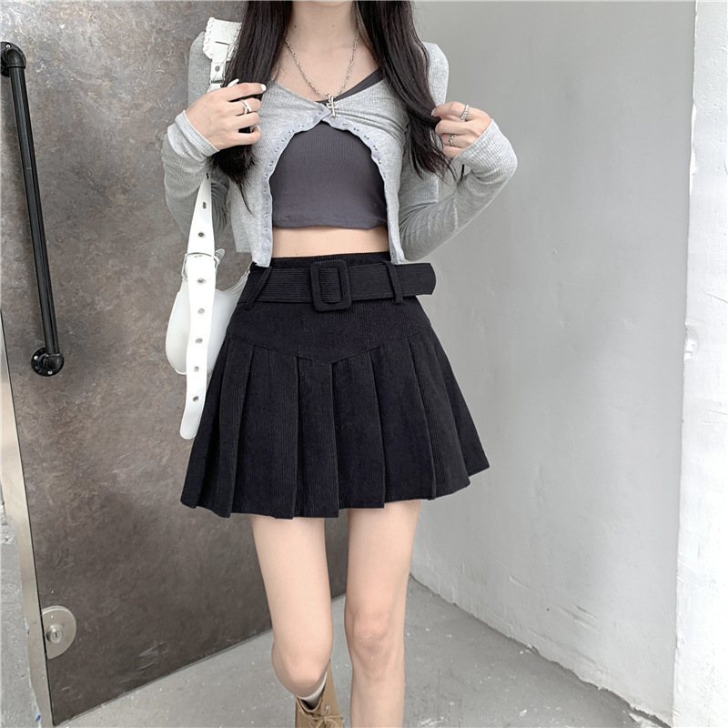秋冬季韩版2024新款时尚辣妹高腰显瘦短款百搭纯色百褶半身裙子女详情8