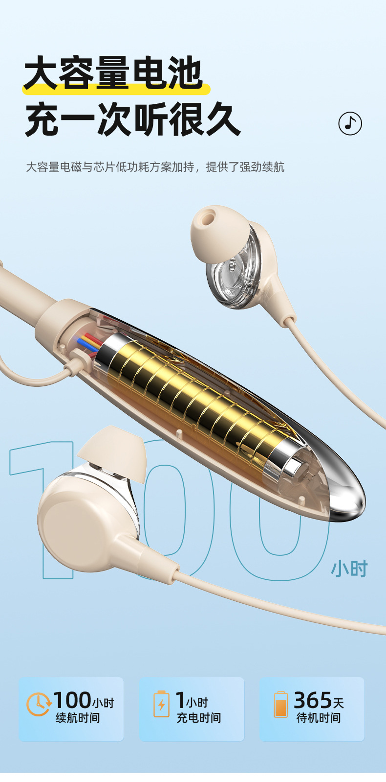 The 2025 new cross-border Bluetooth headphones, neckband music and sports headphones, feature ultra-long battery life and are compatible with all mobile phones pic 4