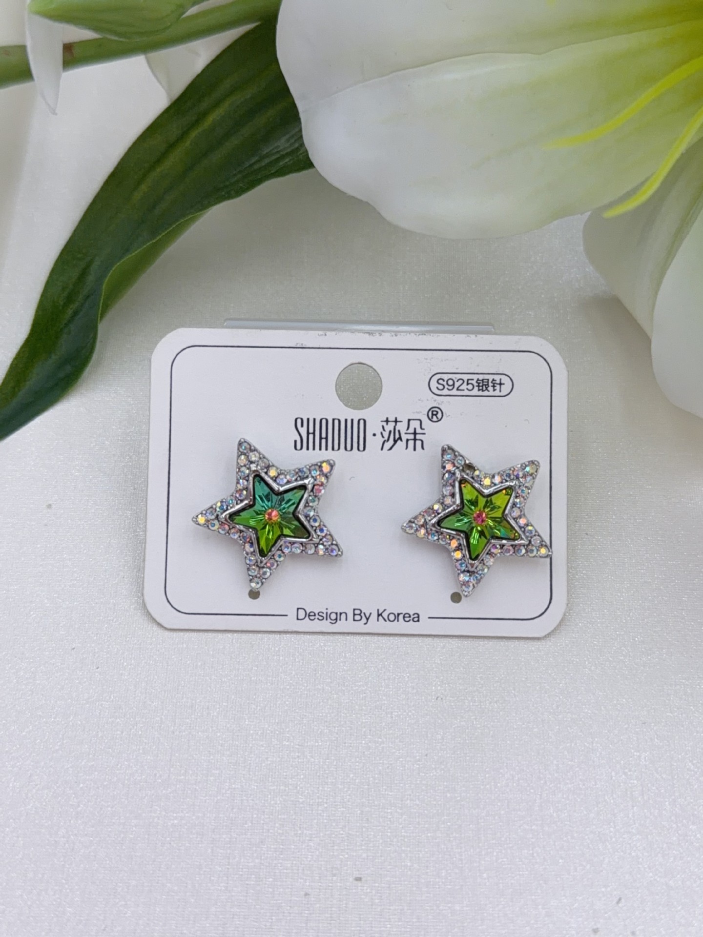 直播跨境饰品五角星满钻公主风耳环厂家直销小清新轻奢纯银女耳钉详情4