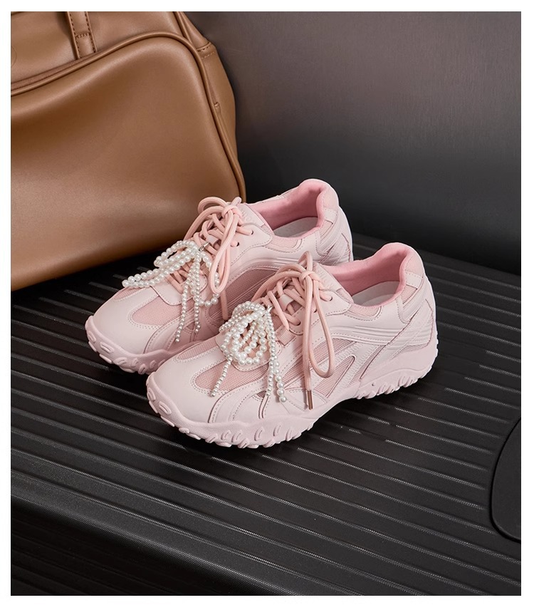6CM内增高德训鞋女蕾丝珍珠夏新款银色厚底网面休闲运动鞋阿甘鞋详情25