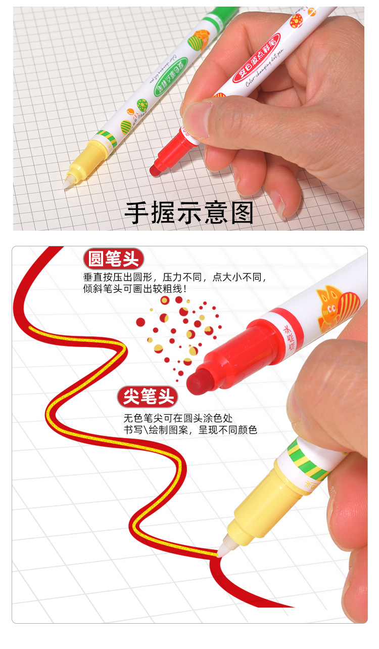 Factory direct supply of Weiya Hui Polka Dot color-changing Highlighter 028 double-headed color-changing Highlighter Duck Painting Highlighter wholesale pic 5