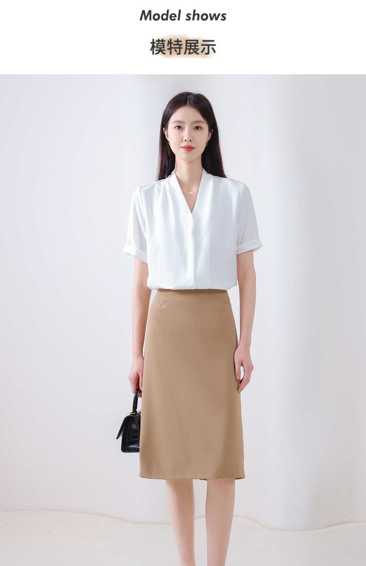 衬衫女夏季短袖大码雪纺宽松弹力白色法式上衣气质百搭职业衬衣详情12