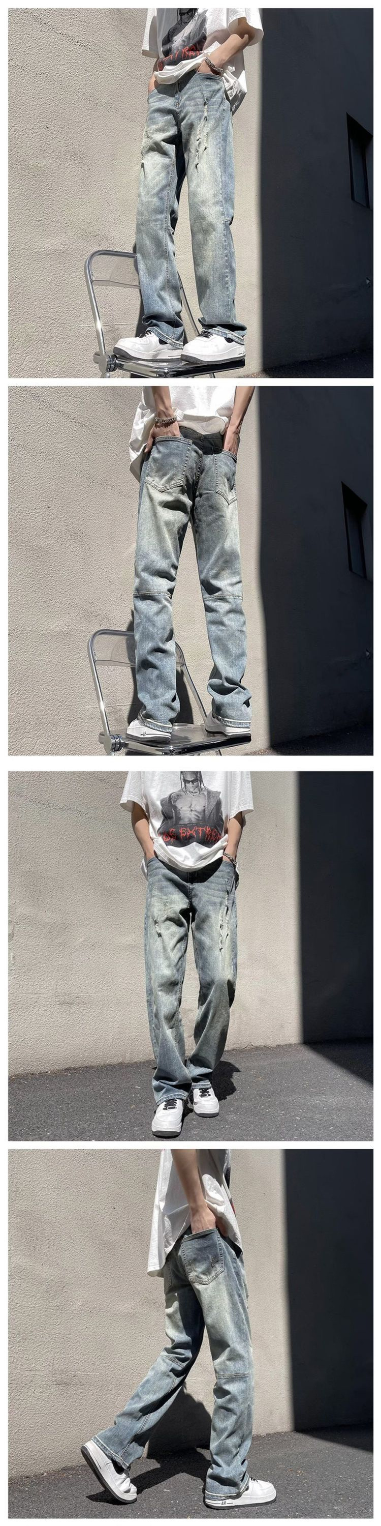 潮流美式复古水洗牛仔裤男款新款潮牌高街宽松直筒情侣百搭老爹裤详情2