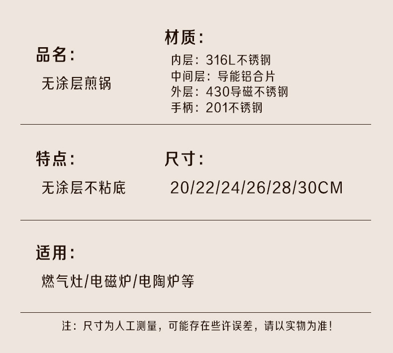 工厂直销无涂层316L不锈钢平底锅家用不粘加厚电磁炉专用牛排煎锅详情21