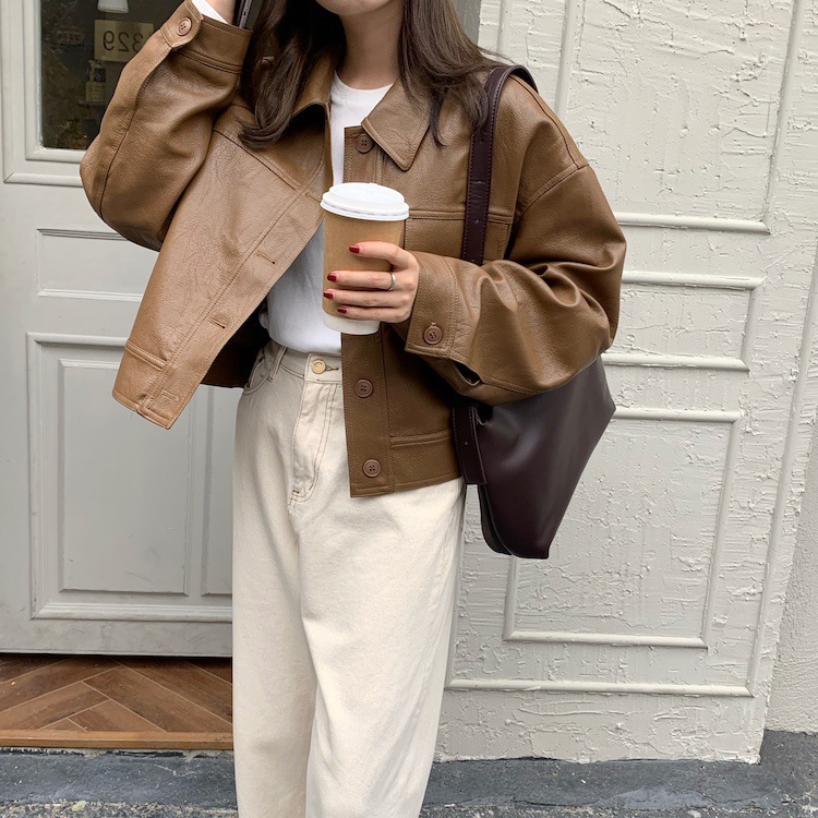 宽松皮衣女2023春秋新款韩版时尚休闲黑色百搭单PU外套短款皮夹克详情13