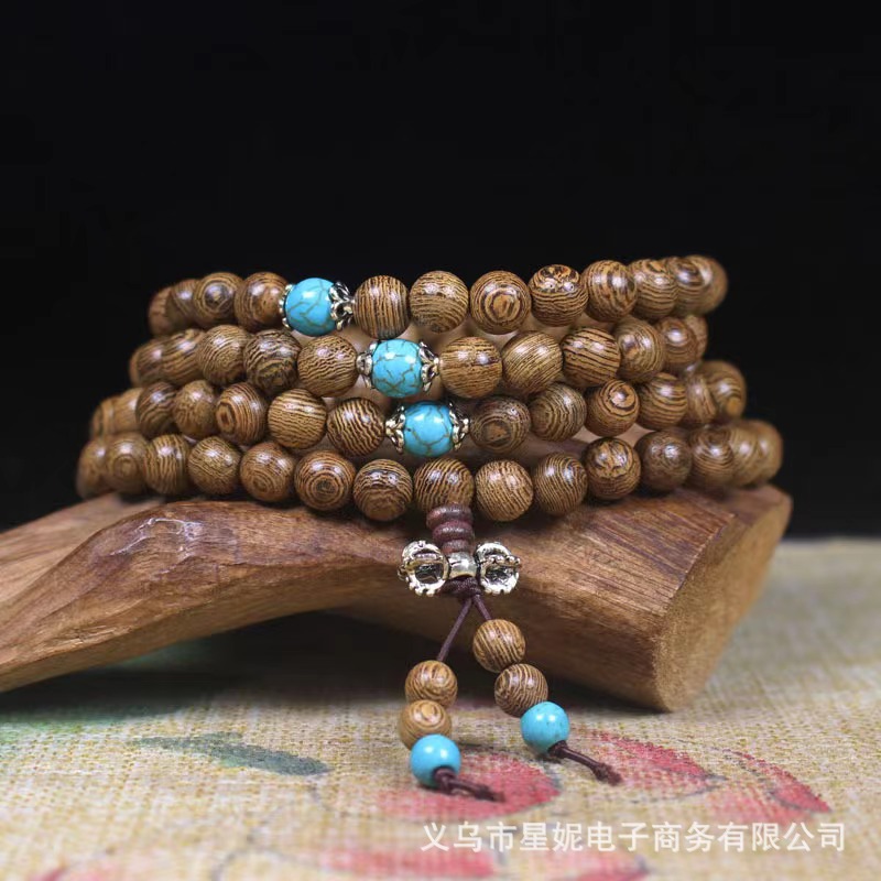 长期销售鸡翅木加隔珠108颗佛珠手串手链木质工艺品佛珠批发详情5