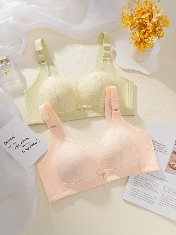 Cross-border trade bras without steel rings, thin cups, large breasts, small appearance, gathering top support, side retraction, breathable inner lining, adjustable type underwear pic 2