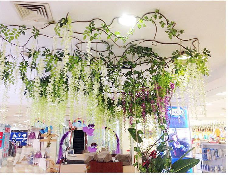 仿真垂吊紫藤花网红婚庆长廊吊顶装饰加密豆花花串假花藤条树枝详情54