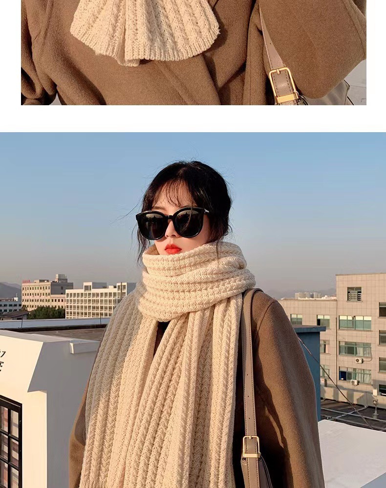 One-piece delivery for autumn and winter: Korean-style solid-color woolen scarves for women, warm, cute for students, couples, and versatile knitted scarves for Internet celebrities and men. Wholesale at street stalls pic 10