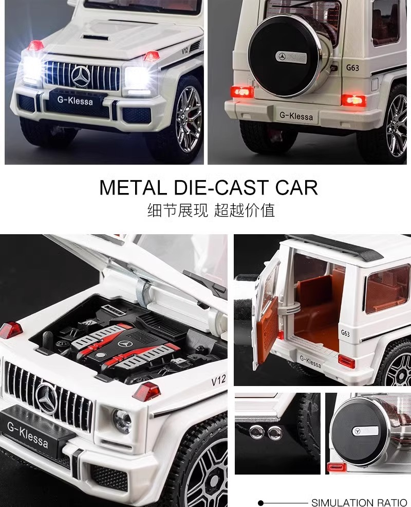 Boxed car to 1:24 Mercedes-Benz G-class AMG-G63 simulation alloy car sound and light off-road vehicle toy ornament pic 5