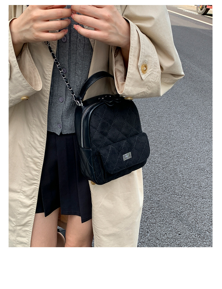 时尚小香风菱格链条女包新款绒面双肩包小众百搭手提包儒雅休闲包详情19
