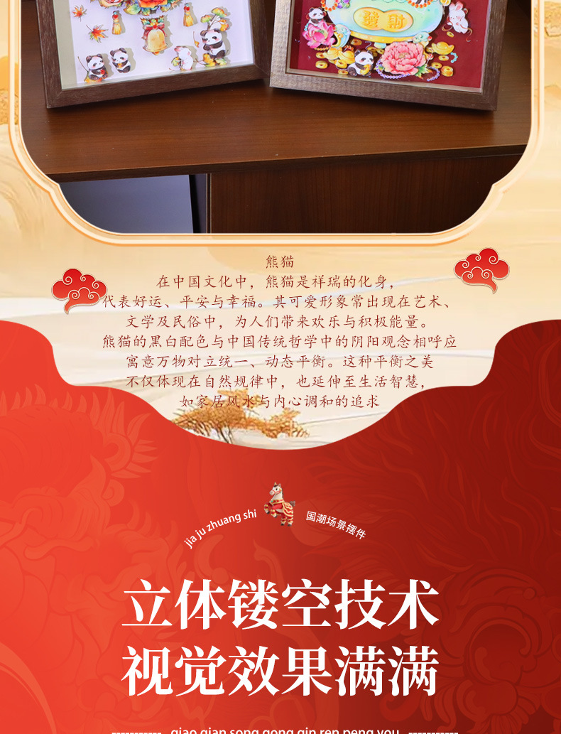 纸想造物国潮熊猫乐园3D立体拼图diy自带相框摆件文创旅游伴手礼详情2