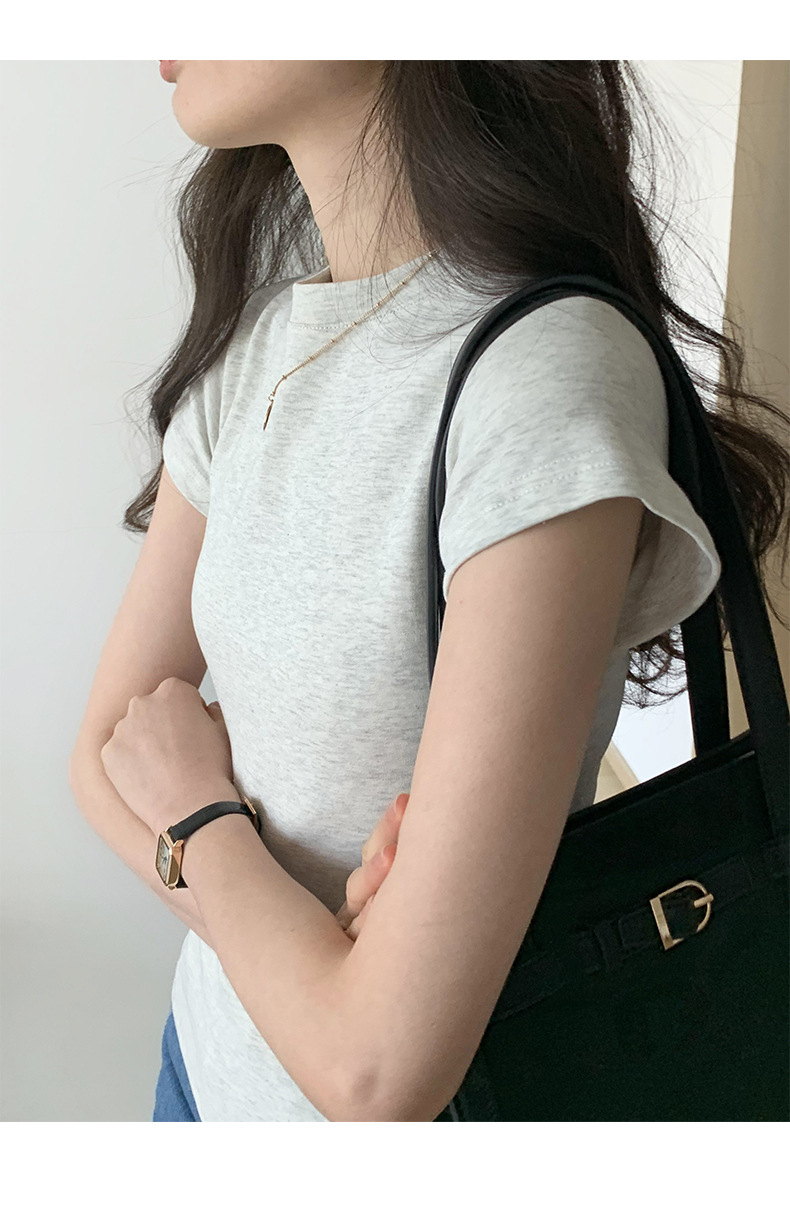 美式纯色正肩短袖t恤女2025ins潮牌辣妹圆领叠穿打底体恤修身显瘦详情9