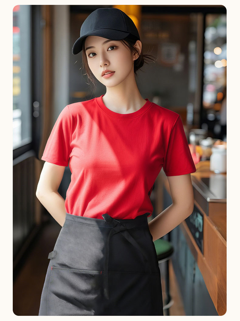 酒红色t恤定制印字logo火锅饭店餐饮专用服务员夏季短袖工作服详情11