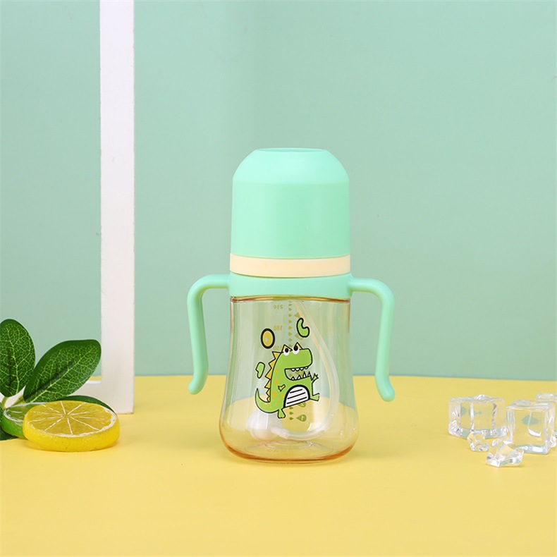 Custom nuevo estilo amplio de calibre doble mango recto con mango para bebés y niños dibujos animados dinosaurio botella antiatragantamiento pajita taza de agua pic 7