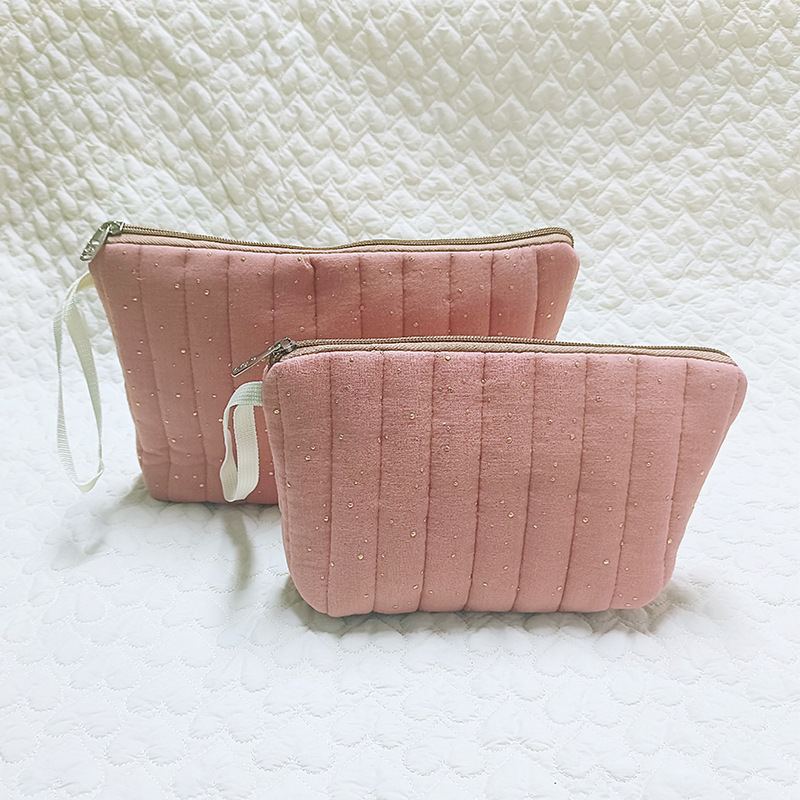 跨境新款两件套字母化妆包时尚清新收纳袋绗缝条纹洗漱包旅行包包详情6