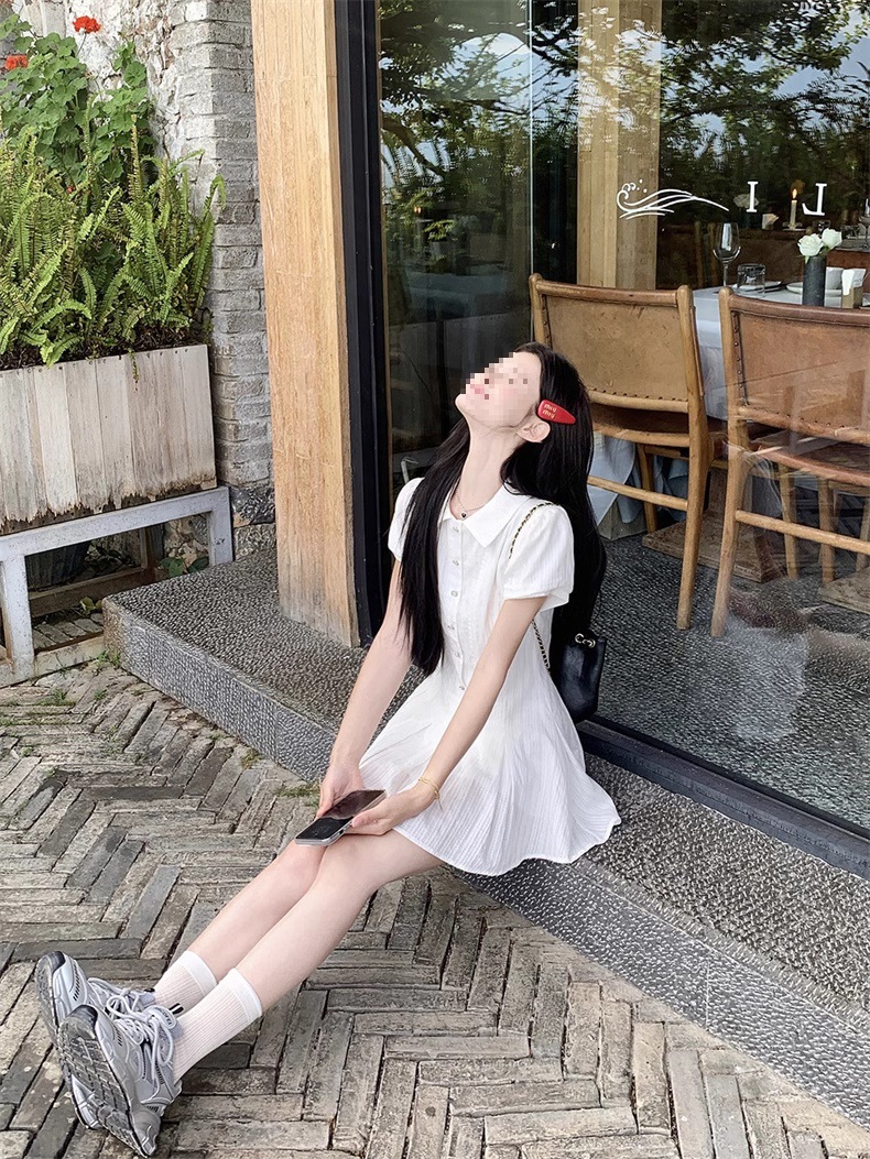 新中式白色泡泡袖衬衫连衣裙子女夏季法式气质小个子收腰甜美短裙详情30