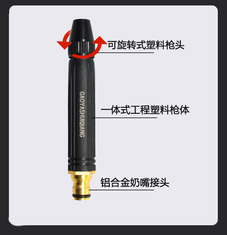 直喷水枪宝塔型高压水枪批发家用洗车园林黑金刚塑料体塑料壳喷头详情3