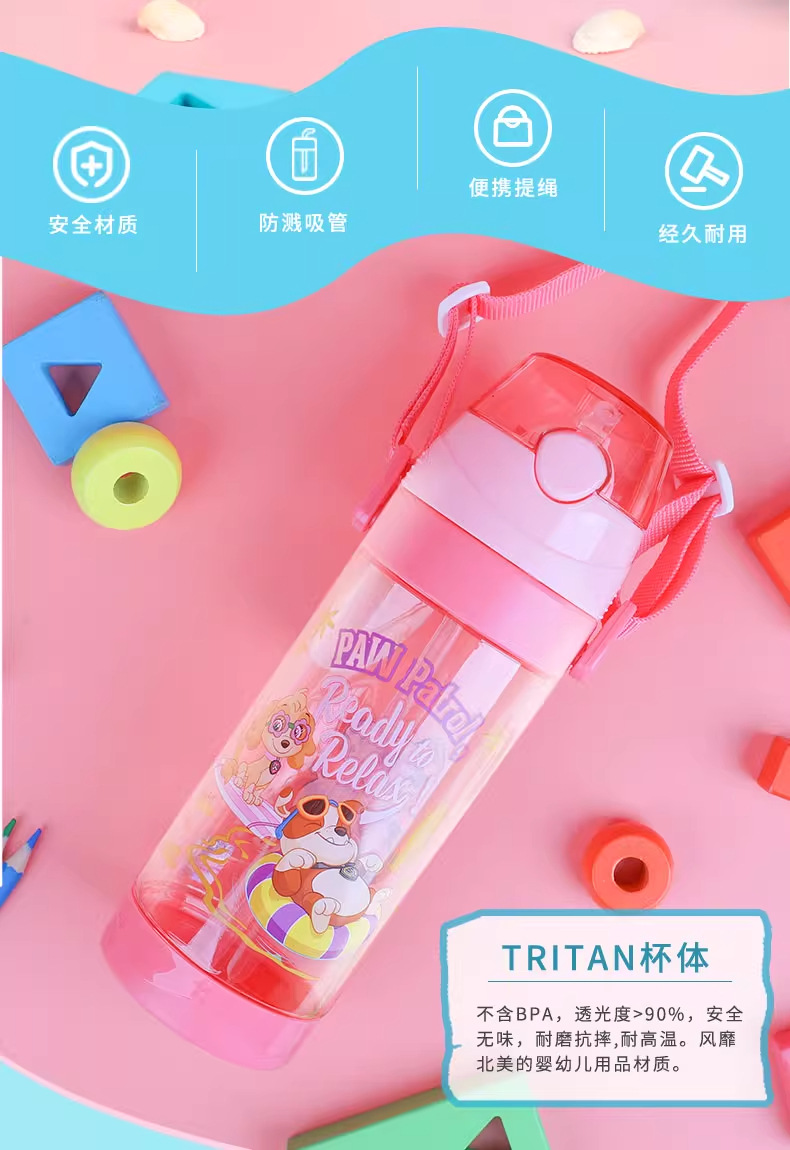 汪汪队儿童便携塑料杯卡通图案吸管口水杯学生上学户外杯子礼品详情2