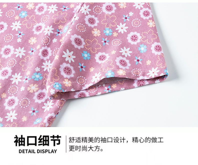 中老年人纯棉开衫睡衣女夏季奶奶妈妈全棉短袖七分裤居家两件套装详情24
