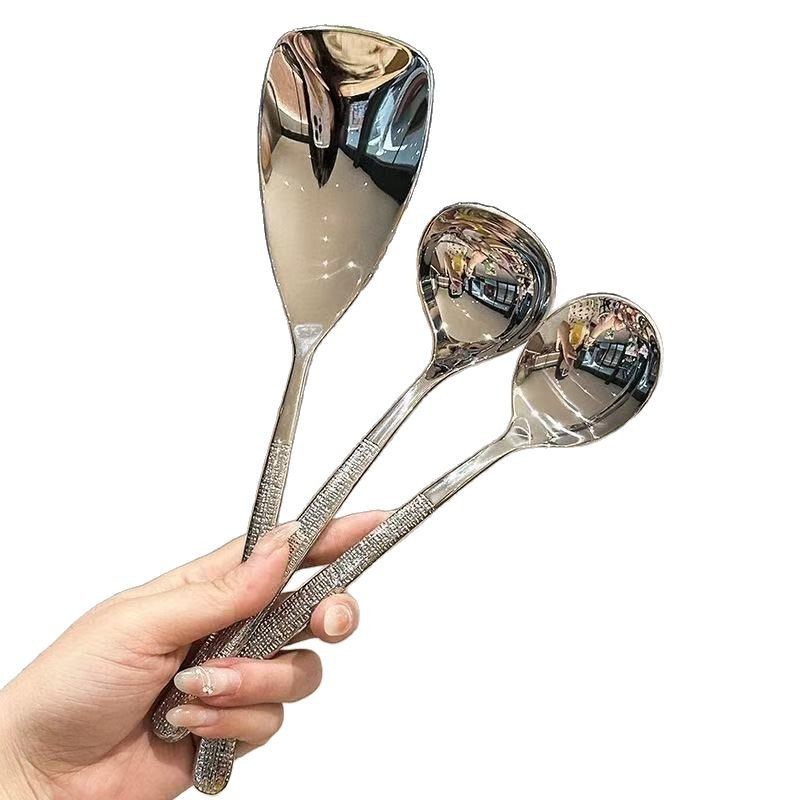 高颜值岩石纹长柄分餐勺家用不锈钢网红勺子酒店餐厅分菜盛饭公勺详情5