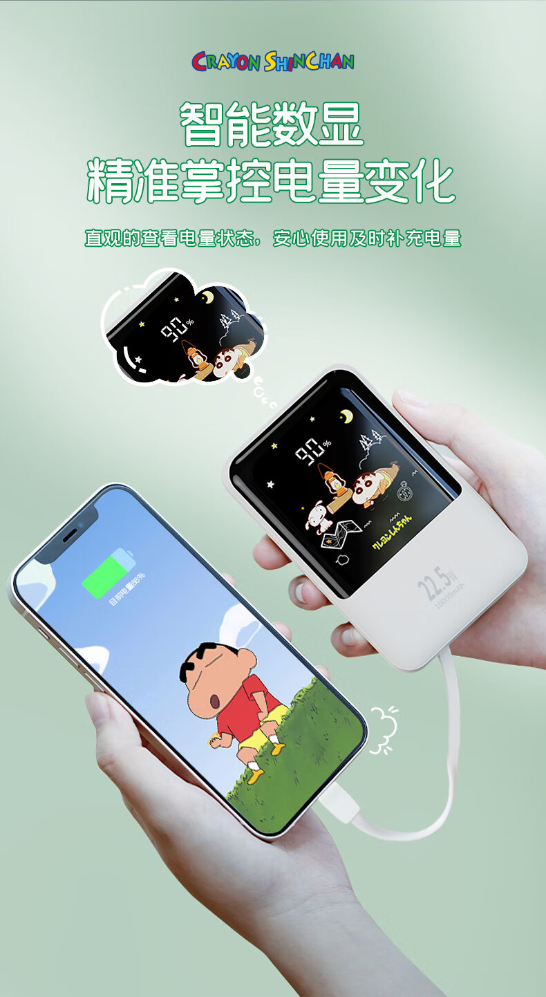 The Crayon Shin-chan comes with a dual-wire power bank that is fast charging and has a large capacity of 10,000 mah, making it a compact and portable power bank pic 10