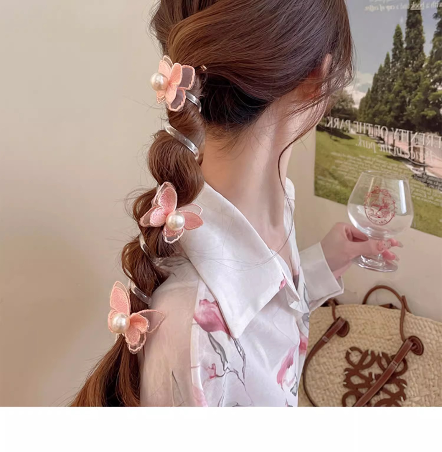 Forest-style butterfly bubble braid hair tie for women 2024, a new high-end French telephone line hair band and ponytail braiding tool pic 12