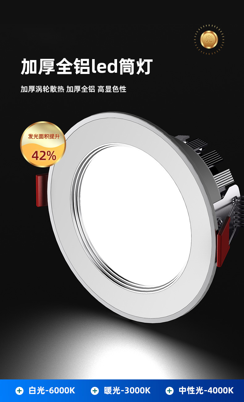 家用筒灯led天花射灯5w嵌入式开孔7.5cm客厅吊顶牛眼孔灯洞灯简灯详情2