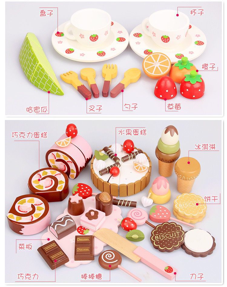 Wooden cut-and-cut fun House kitchen Little princess toy girl New Year Birthday gift simulation cake for children pic 3